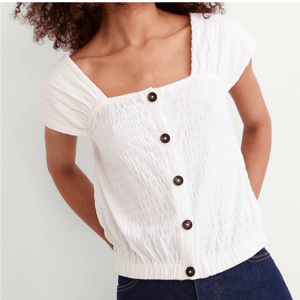 NWOT Madewell Crinkle knit button front top
